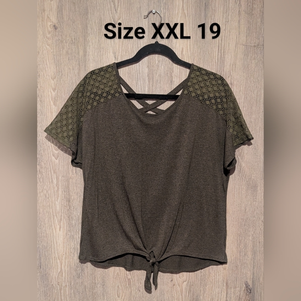 Olive Green Women's Top with Lace Sleeves
